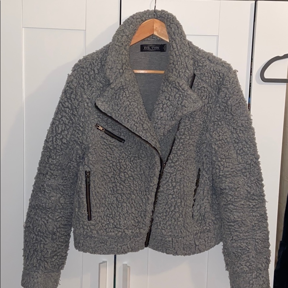 Grey fuzzy teddy bear Evil twin Jacket